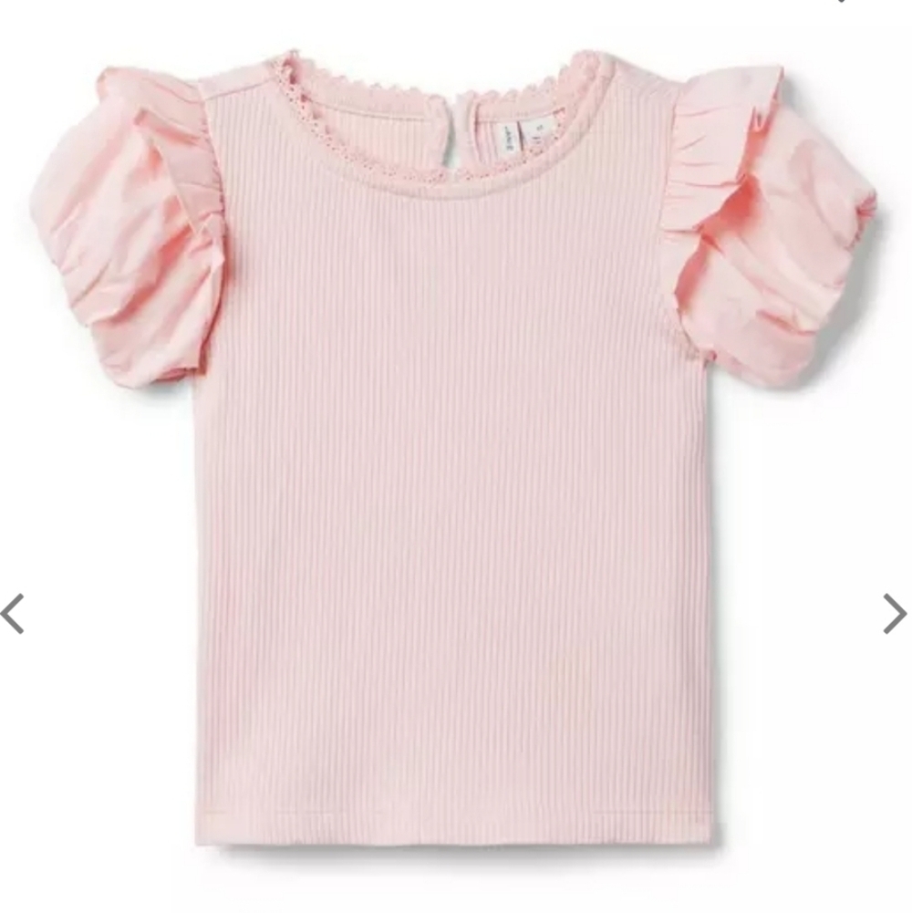 NWT Janie and Jack Pink Ribbed Puff Trim Short Sleeve Top Size 2T